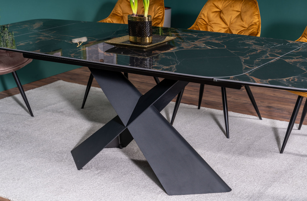 Стол обеденный Signal AVANGARD II Ceramic 160 раскладной (черный Versace black/черный мат)