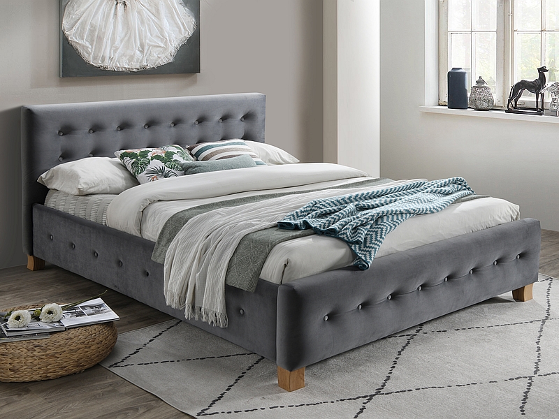 Кровать Signal BARCELONA VELVET BLUVEL 14 (серый/дуб) 160/200