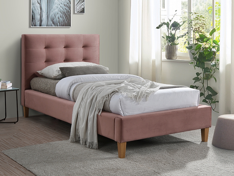 Кровать Signal TEXAS VELVET BLUVEL 52 (античный розовый/дуб) 90/200